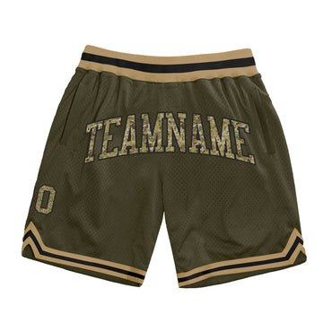 Custom Olive Camo Black-Old Gold Authentic Throwback Salute To Service Basketball Shorts