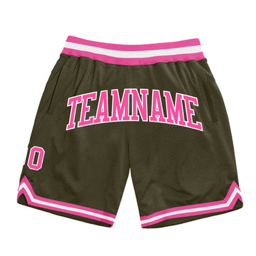 Custom Olive Pink-White Authentic Throwback Salute To Service Basketball Shorts