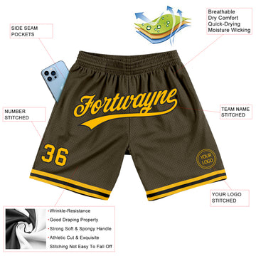 Custom Olive Gold-Black Authentic Throwback Salute To Service Basketball Shorts
