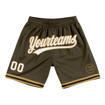 Custom Olive White-Old Gold Authentic Throwback Salute To Service Basketball Shorts