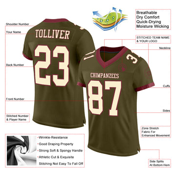 Custom Olive Cream-Burgundy Mesh Authentic Salute To Service Football Jersey