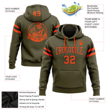 Custom Stitched Olive Orange-Black Football Pullover Sweatshirt Salute To Service Hoodie