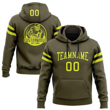 Custom Stitched Olive Neon Yellow-Black Football Pullover Sweatshirt Salute To Service Hoodie