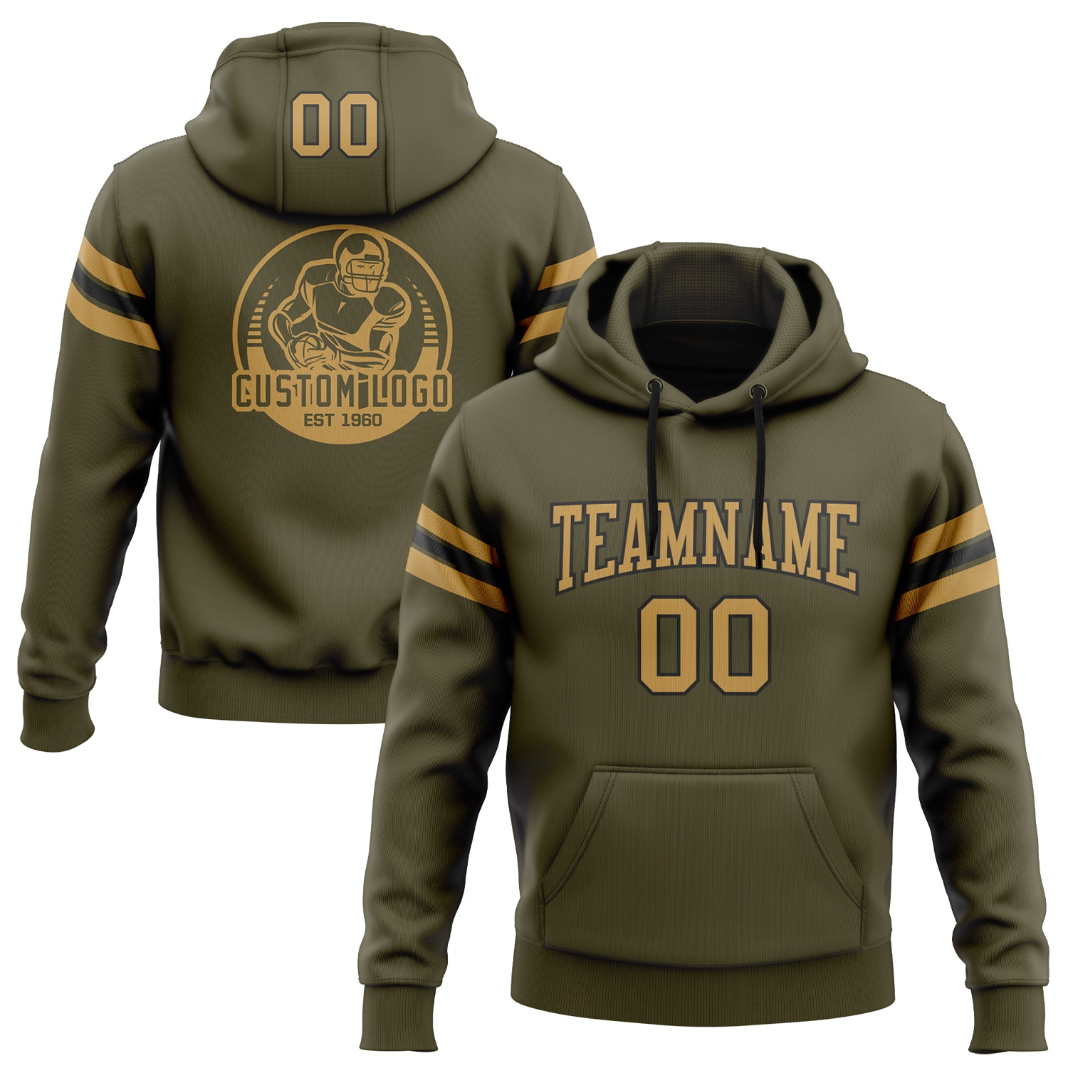 Custom Stitched Olive Old Gold-Black Football Pullover Sweatshirt Salute To Service  Hoodie Discount