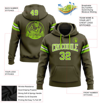 Custom Stitched Olive Neon Green-White Football Pullover Sweatshirt Salute To Service Hoodie