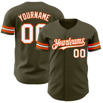 Custom Olive White-Orange Authentic Salute To Service Baseball Jersey