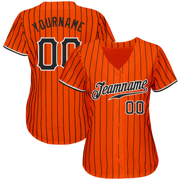 Custom Orange Black Pinstripe Black-White Authentic Baseball Jersey