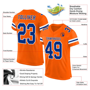 Custom Orange Royal-White Mesh Authentic Football Jersey