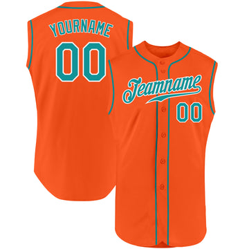 Custom Orange Aqua-White Authentic Sleeveless Baseball Jersey