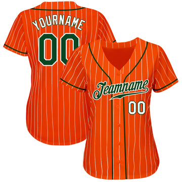 Custom Orange White Pinstripe Green-White Authentic Baseball Jersey