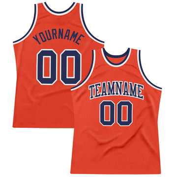 Custom Orange Navy-White Authentic Throwback Basketball Jersey