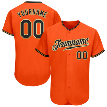 Custom Orange Black-Old Gold Authentic Baseball Jersey