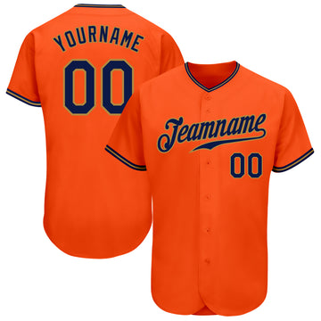 Custom Orange Navy-Old Gold Authentic Baseball Jersey