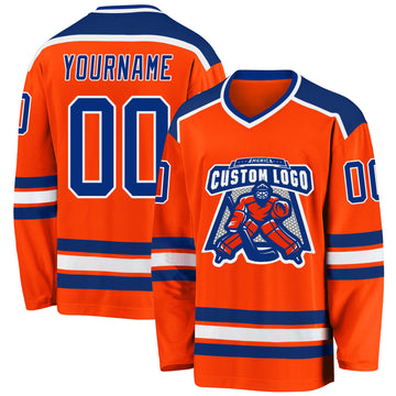 Custom Orange Royal-White Hockey Jersey