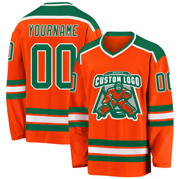 Custom Orange Kelly Green-White Hockey Jersey