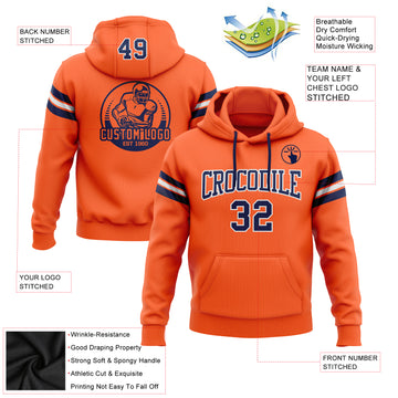 Custom Stitched Orange Navy-White Football Pullover Sweatshirt Hoodie