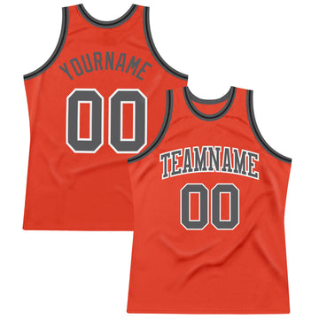 Custom Orange Steel Gray-Black Authentic Throwback Basketball Jersey
