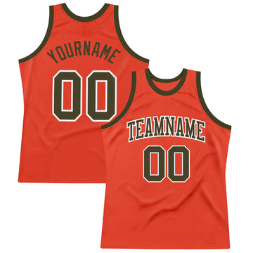 Custom Orange Olive-White Authentic Throwback Basketball Jersey