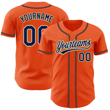 Custom Orange Navy Cream-Old Gold Authentic Baseball Jersey