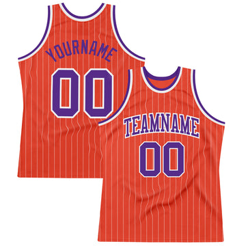 Custom Orange White Pinstripe Purple Authentic Basketball Jersey