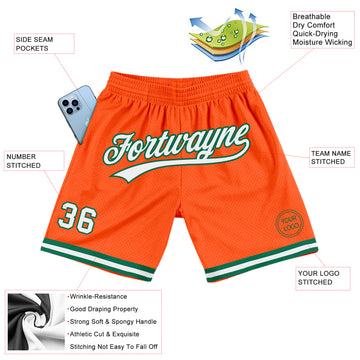 Custom Orange White-Kelly Green Authentic Throwback Basketball Shorts