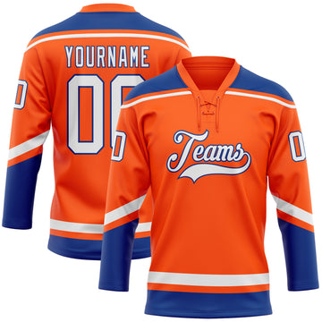 Custom Orange White-Royal Hockey Lace Neck Jersey