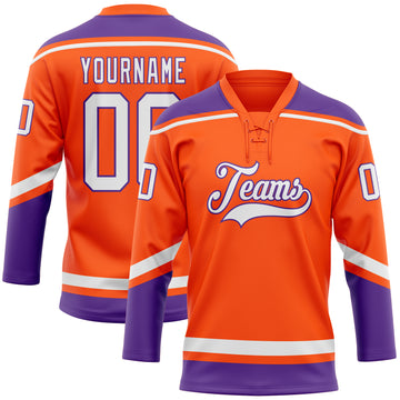 Cheap Custom Light Blue Orange-White Hockey Jersey Free Shipping