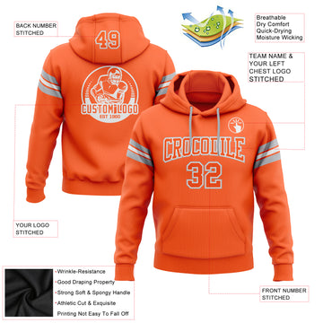 Custom Stitched Orange White-Gray Football Pullover Sweatshirt Hoodie