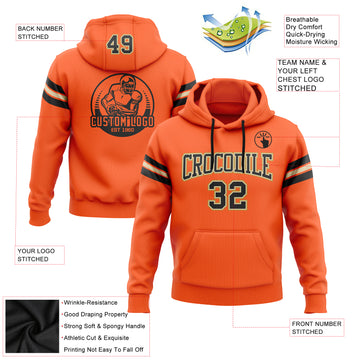 Custom Stitched Orange Black City Cream-Old Gold Football Pullover Sweatshirt Hoodie