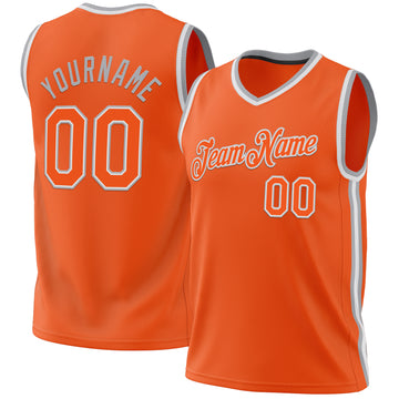 Custom Orange White-Gray Authentic Throwback Basketball Jersey