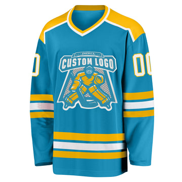 Custom Panther Blue White-Gold Hockey Jersey