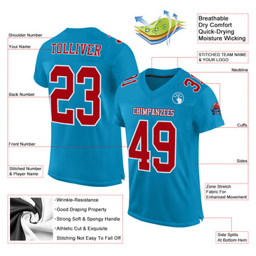 Custom Panther Blue Red-White Mesh Authentic Football Jersey