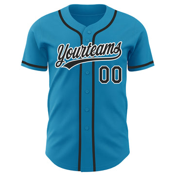 Custom Panther Blue Black-White Authentic Baseball Jersey