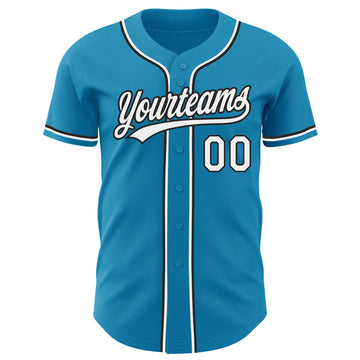 Custom Panther Blue White-Black Authentic Baseball Jersey