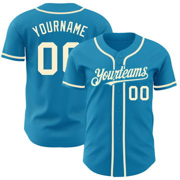 Custom Panther Blue Cream Authentic Baseball Jersey