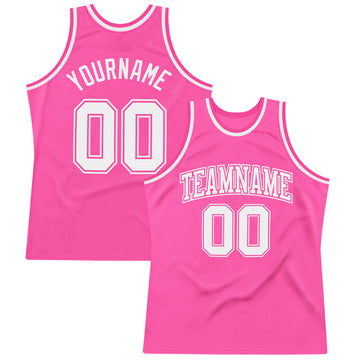 Custom Pink White Authentic Throwback Basketball Jersey