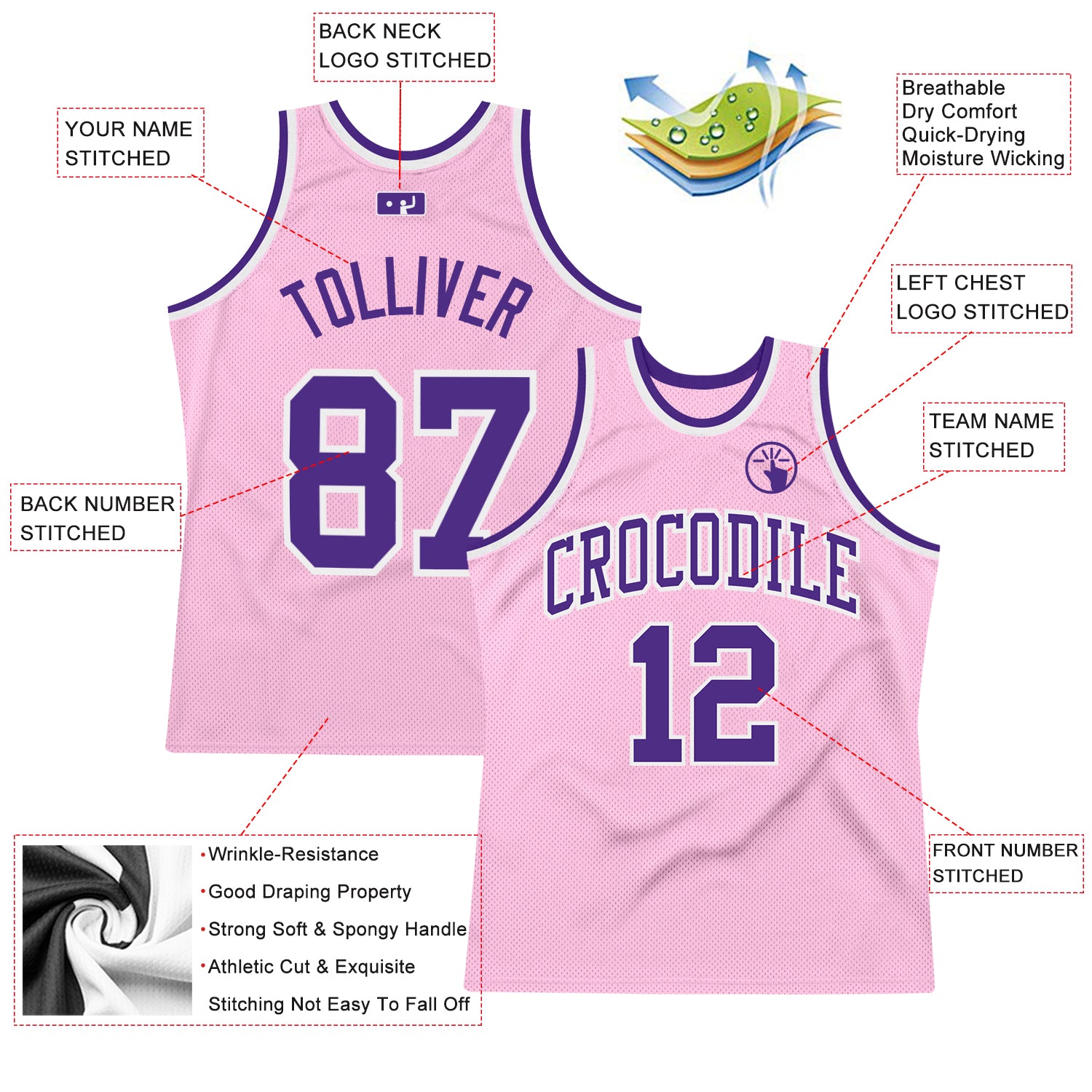 Custom Light Pink Purple-White Authentic Throwback Basketball Jersey  Discount