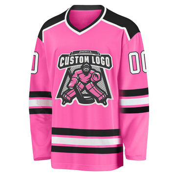 Custom Pink White-Black Hockey Jersey
