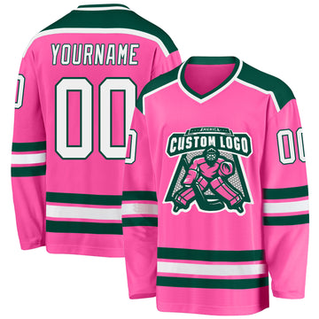 Custom Pink White-Green Hockey Jersey