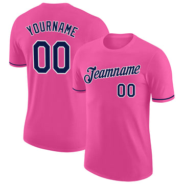 Custom Pink Navy-White Performance T-Shirt