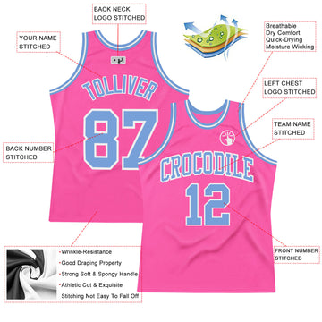 Custom Pink Light Blue-White Authentic Throwback Basketball Jersey