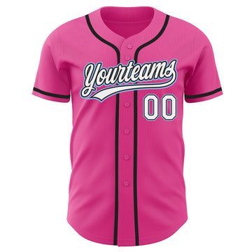 Custom Pink White Black-Light Blue Authentic Baseball Jersey