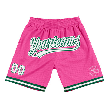 Custom Pink White-Kelly Green Authentic Throwback Basketball Shorts