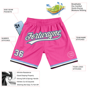 Custom Pink White Black-Light Blue Authentic Throwback Basketball Shorts