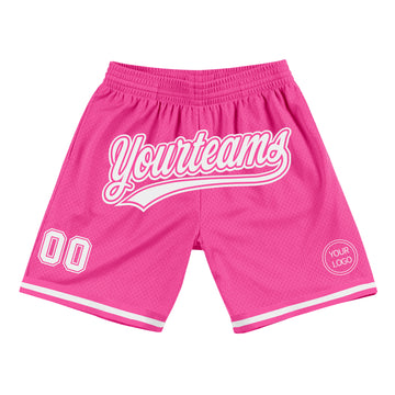 Custom Pink White Authentic Throwback Basketball Shorts