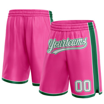 Custom Pink White-Kelly Green Authentic Basketball Shorts