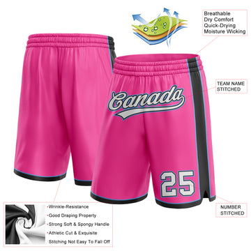 Custom Pink White Black-Light Blue Authentic Basketball Shorts