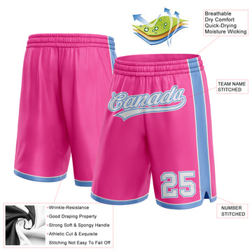Custom Pink White-Light Blue Authentic Basketball Shorts