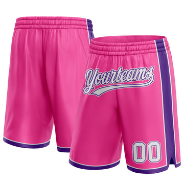 Custom Pink White-Purple Authentic Basketball Shorts