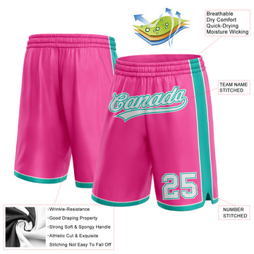 Custom Pink White-Aqua Authentic Basketball Shorts